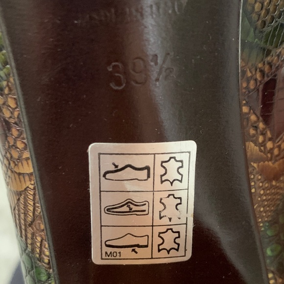 Vintage 90s Gianmarco Lorenzi Snakeskin Pumps Square Toe Heels EU 39.5 US 8.5 - Picture 10 of 11